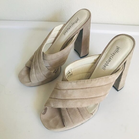 Jeffrey Campbell Taupe Suede Crisscross Slide Platform Sandal Size 8.5 - Picture 4 of 8